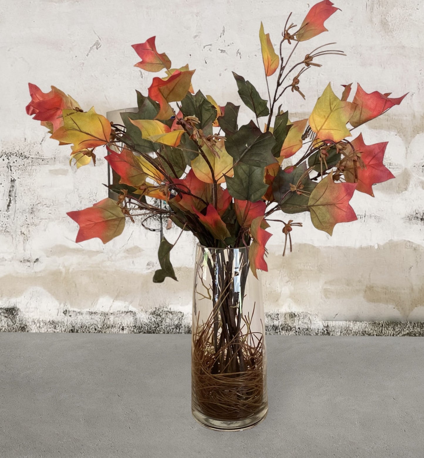 Autumn Leaves: 60cm Tall Arrangement with Clear Resin or 'Birds Nest' Look