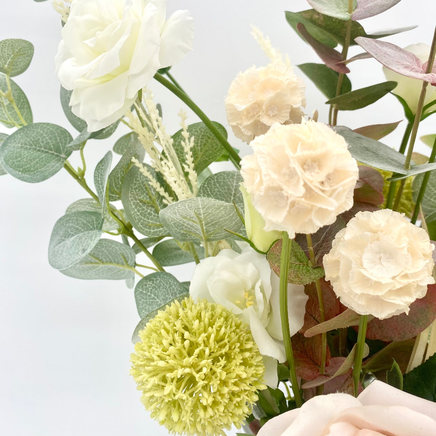 The Flowering Native One: Soft Pink Roses, White Lisianthas, and More in a Classic Glass Vase