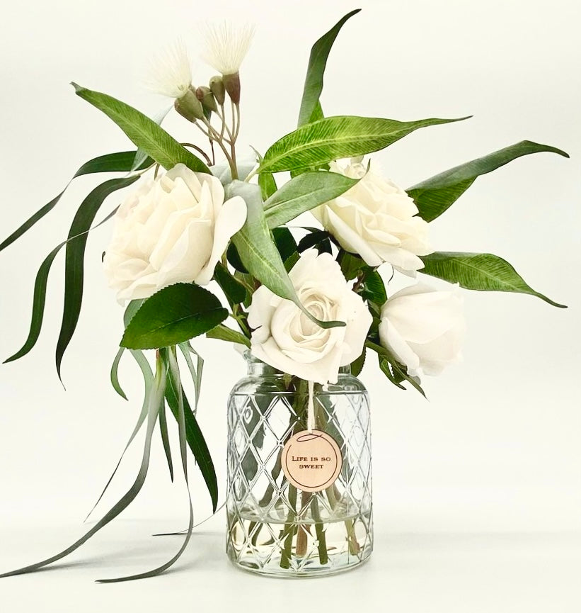 The White Rose and Native One - Real Touch White Roses and Eucalyptus in a Classic Vase