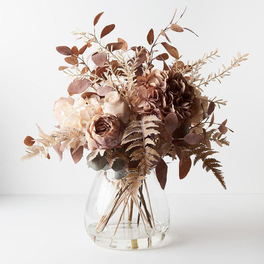 The Grand Native Mix: Stunning Ivory and Brown Floral Arrangement in Clear Resin