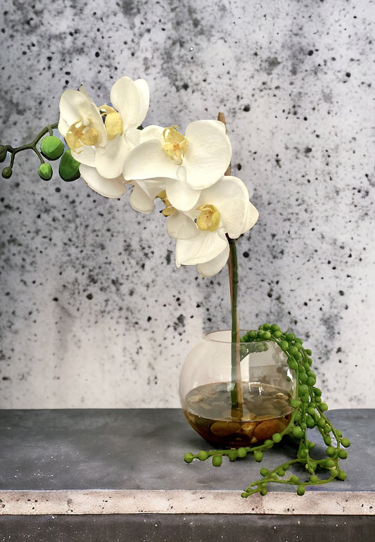 Real Touch Orchid in Fishbowl Vase with Greenery