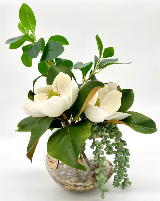 The Fishbowl Magnolia: Unique and Fresh Arrangement in a Classic Fishbowl Vase